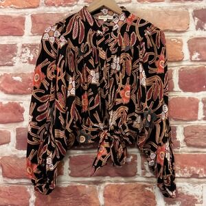 Christian Siriano Crop Top Women's Medium Multicolor Boho Floral Tie Waist Shirt